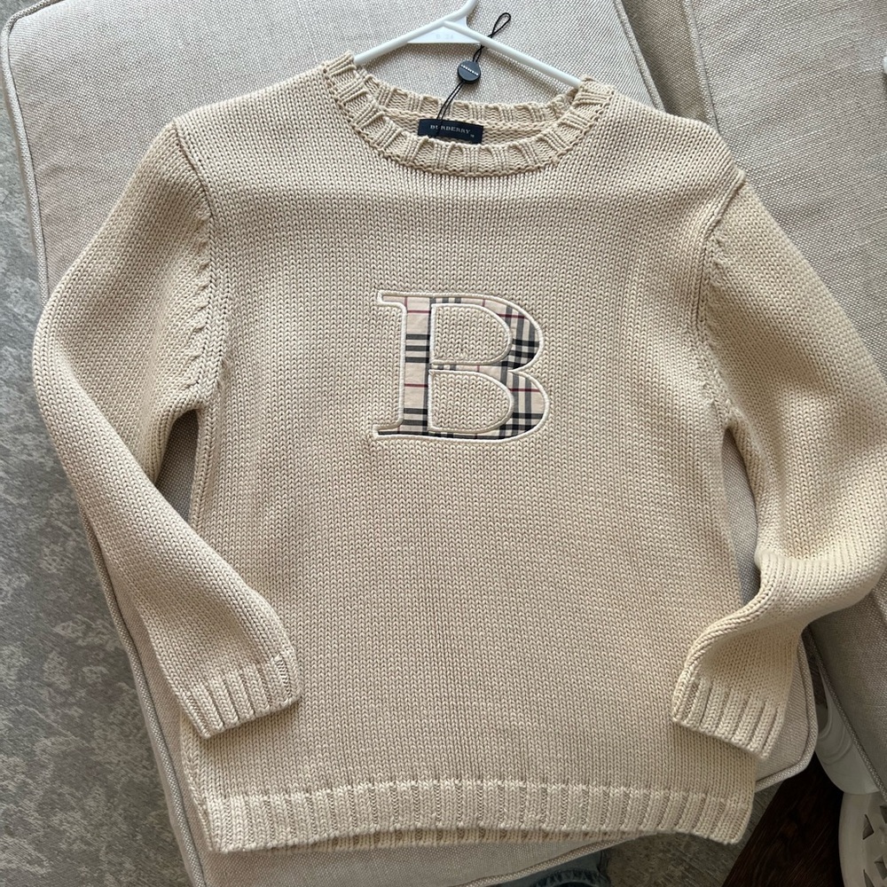 Burberry Beige Sweater with Plaid Letter Design boys size 10